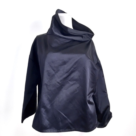 Dasun Tops - Dasun Navy Blue Silk High Neck Top